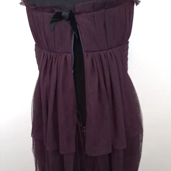 Vera Wang Maids Tulle Bubble Hem Strapless Back Zip Plum Color Dress - Picture 7 of 10